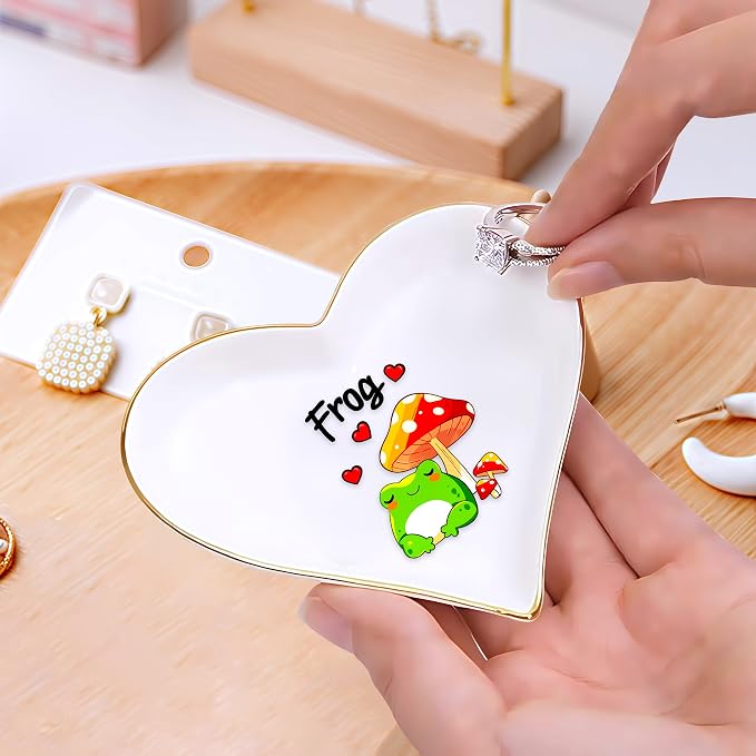 Frog Ring Holder Dish Tray, Gifts For Women Teens Girls, Frog Lovers Themed Stuff Accessories Things Decor Merch, Home Room Ring Earrings Necklace Organizer Holder!
