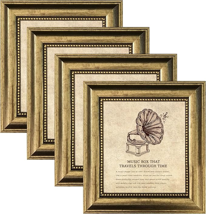 8x8 Picture Frame 4 set Ornate Vintage Picture Frames Gold for Wall Display, Gold 8 by 8 Frame for Wall home best gift
