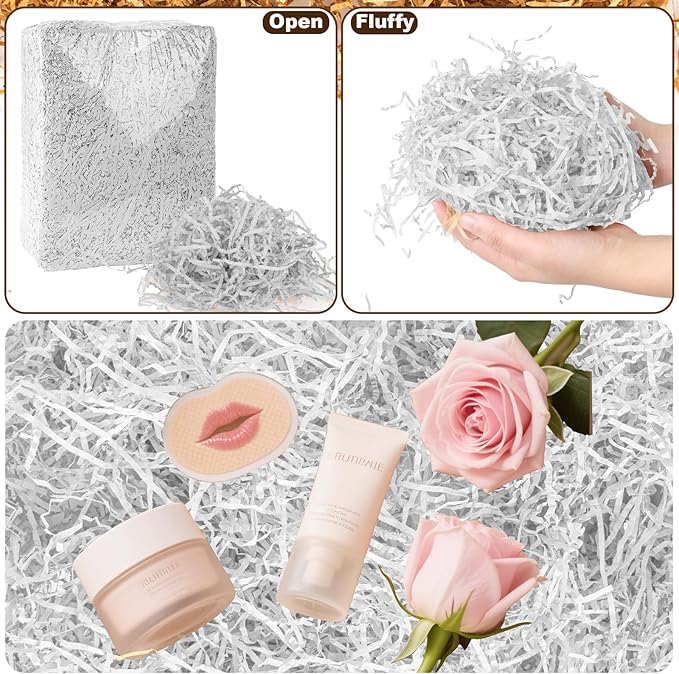 2LB Crinkle Cut Paper Shred Filler,Shredded Paper For Gift Basket Filler,White Confetti,Crinkle Cut Papers For Gifts Wrapping, Basket Filling, Birthdays, Weddings, Anniversaries-White