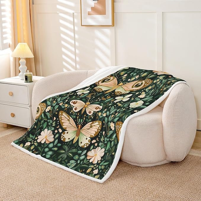 Feelyou Girls Butterfly Fleece Throw Blanket Baby 30"x40" Kids Botanical Leaves Sherpa Blanket Plush Fuzzy for Bed Couch Chair Living Room, Beautiful Flower Bed Blanket Room Decor