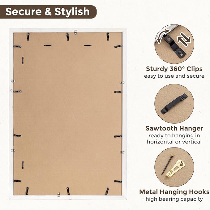 24x36 Poster Frames, 24x 36 Picture Frame Natural Wood Grain, Photo Frame 20x30 with Mat or 24 x 36 Without Mat, 24x36 Large Picture Frame with Tempered Glass for Wall Mount, White, 1 Pack