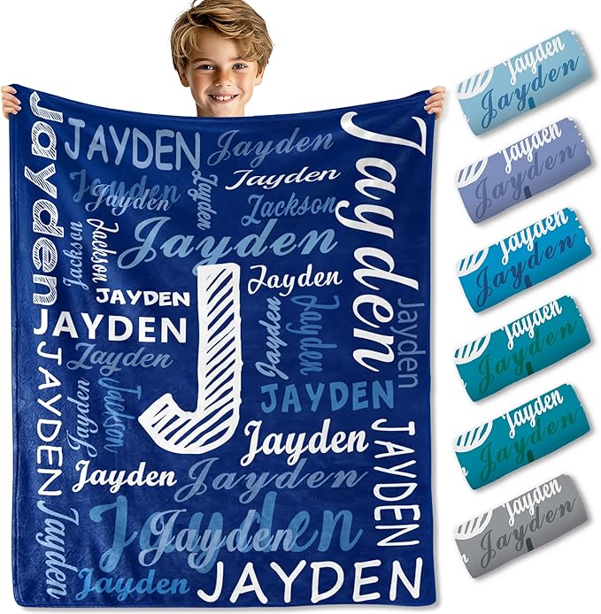 Ships Next Day- Custom Blanket With Name, Personalized Kids Throw Blankets, gifts for teen boys 8-12, Christmas Birthday Gifts for Boys Girls