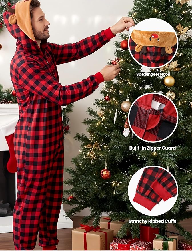 PATPAT Matching Family Christmas Onesie Pajamas – Holiday Hooded Jumpsuit Sleepwear PJs Couples Xmas Loungewear with Socks