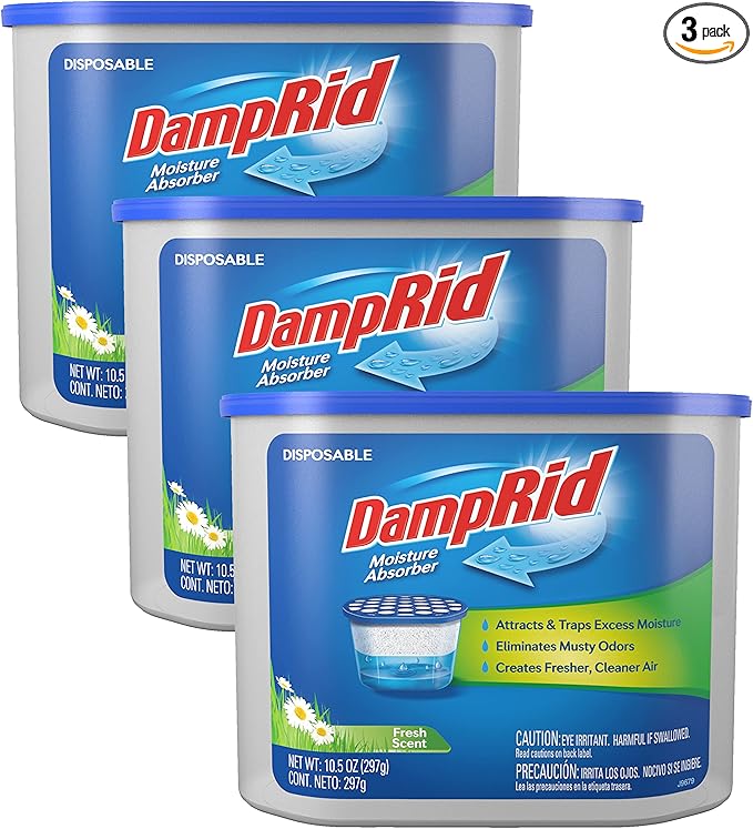 DampRid Fresh Scent Disposable Moisture Absorber, 10.5 oz., 3 Pack - Attracts & Traps Excess Moisture, Eliminates Musty Odors, Creates Fresher, Cleaner Air, White