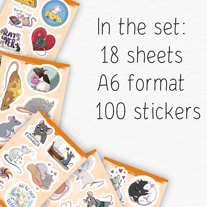 100Pcs Сute Rat Stickers for Water Bottle, Laptop - Funny Rat Gifts, Party Supplies & Party Decorations - Mouse Stickers and Decals - Gift for Women & Men