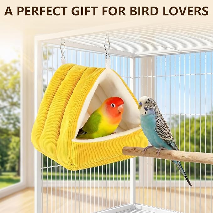 Small Winter Warm Plush Bird Nest Bed for Cage (Medium, Yellow) | Soft Hanging Bird Hammock Hideaway Hut for Budgies,Cockatiels,Parakeets,Small Medium Birds and Guinea Pig,Washable Bird Bed