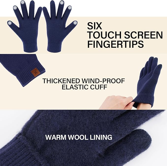 Winter Beanie Hat Scarf Touchscreen Gloves Set for Men and Women, Beanie Gloves Neck Warmer Set with Warm Knit Fleece Lined