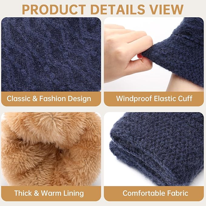 Trifabricy Winter Gloves for Women, Warm Fleece Lined Womens Gloves, Knit Glove for Women, Touchscreen Glove for Cold Weather