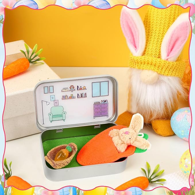 Little Pocket Bunny DIY Pet Adoption Easter Basket Travel Buddy | Little Pocket Bunny collectible in tin box, desk decor gift for office, coworker, Easter gift and animal lovers