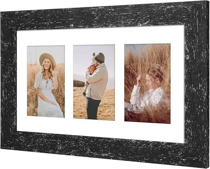8x14 Picture Frame Display 3 opening 4X6 Picture Frame Collage,Multi Photo Frame with Mat,Plexiglass,Wall Hanging Decor,Black Wood Grain