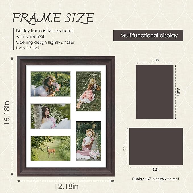11x14 Picture Frame 4x6 Collage Picture Frame Displays Five 4x6 inch Photos or 11x14 (Without Mat) Wall Decor or Tabletop Walnut