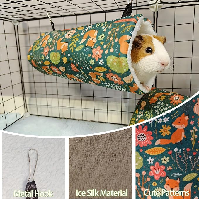 kathson 5 PCS Guinea Pig Hammock Set, Washable Rat Hammock, Guinea Pig Hideout Bed Soft Hamster Hanging Tunnel Mats Small Pets Cage Accessories for Chinchilla, Sugar Glider, Squirrel(Green)