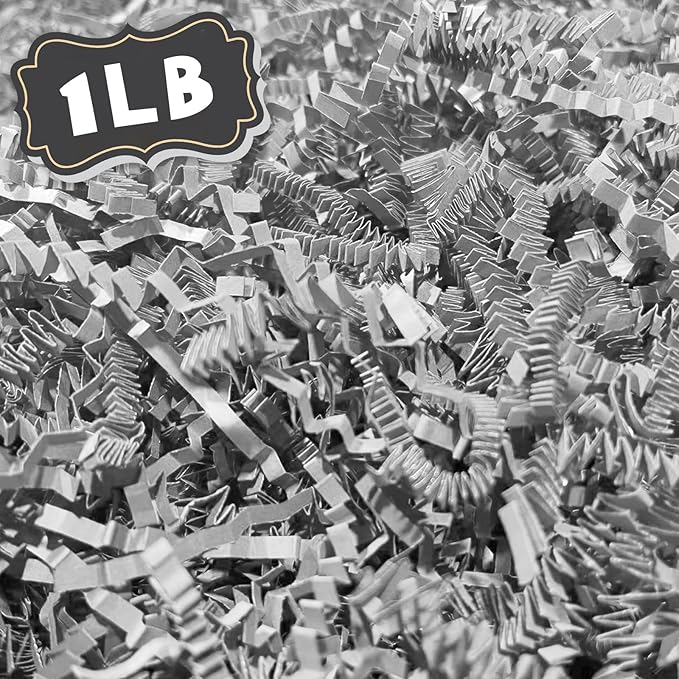 ZEBMOON 1 LB Light Grey Crinkle Cut Paper Shred Filler Great for Gift Wrapping, Basket Filling, Birthday, Wedding, Halloween, Thanksgiving, Christmas Day, New Year Party Decorations Filling Supplies