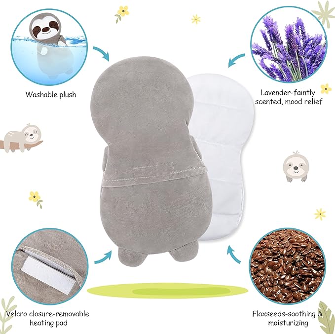 Sloth Microwave Heating Pad for Period Cramps,Microwavable Heating Pads for Pain Relief,Sloth Heating Pad for Women Mother's Day Kid Birthday,Stuffed Animal Heat Pack for Neck with Lavender Scented