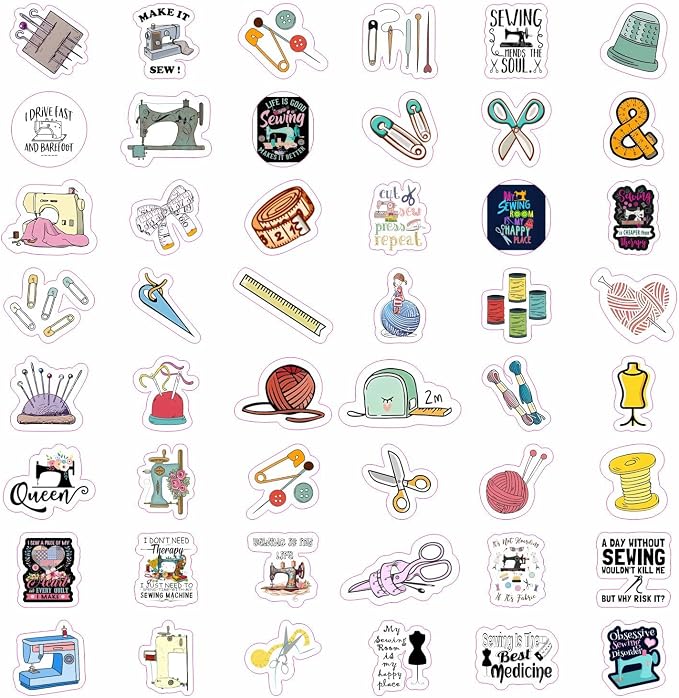 100Pcs Sewing Stickers for Water Bottle and Laptop - Tailor Party Supplies & Decorations, Waterproof Vinyl Crafting Decals, Sewing and Needlework Stickers Laptop Decals, Gifts for Women & Men