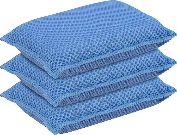 Microfiber Non-Scratch Dish & Kitchen Scrubber Heavy-Duty Household Cleaning Sponges, Multi-Purpose Cleaning Supplies for Dishes and Kitchens Pack of 3
