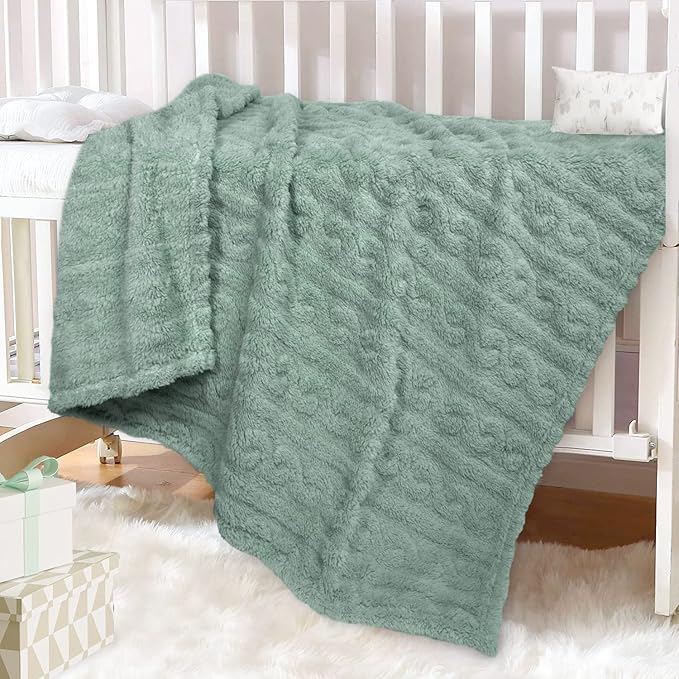 HOMRITAR Baby Blanket for Boys or Girls 3D Fluffy Fuzzy Blankets for Baby, Soft Warm Cozy Flannel Fleece Warm Infant or Newborn Receiving Blanket 330GSM (30 x 40 Inch, Green-celadon)