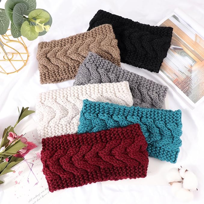 DRESHOW Winter Knit Chunky Headbands for Women Crochet Turban Knitted Ear Warmer Fashion Head Wrap 6 Pack