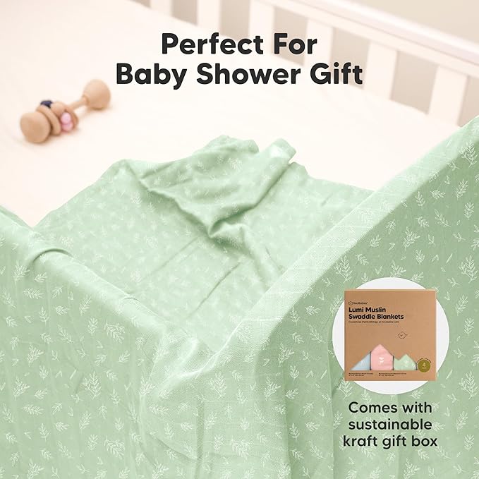 4-Pack Muslin Swaddle Blankets for Boys, Girls - Organic Baby Swaddles for Newborns, Soft & Breathable Receiving Baby Blankets for Girl, Boy, Neutral, Newborn Essentials Gift (Bloom)