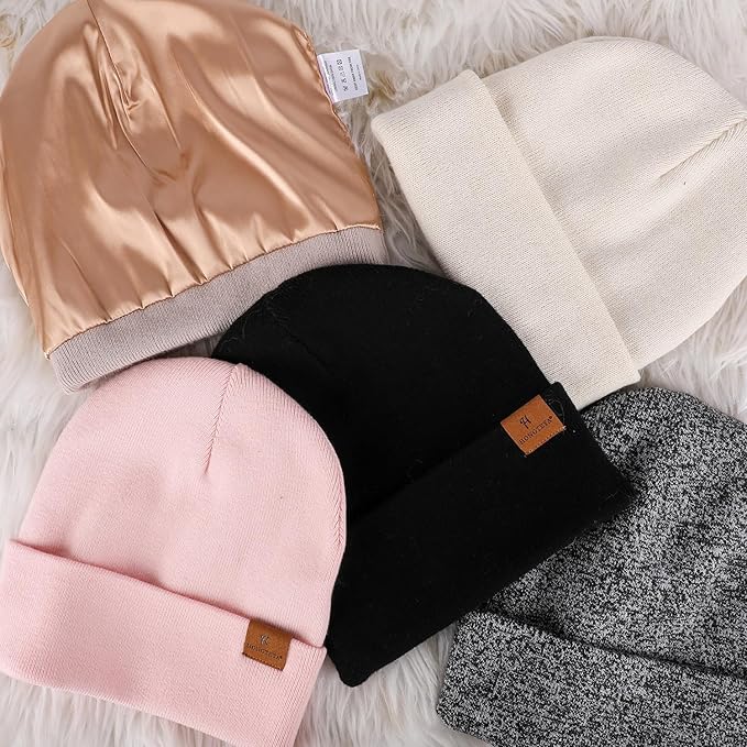 Womens Winter Warm Beanie Hats Gloves Scarf Headband Set Fleece Lined Ear Warmer Knit Scarf Touchscreen Gloves Winter Gifts