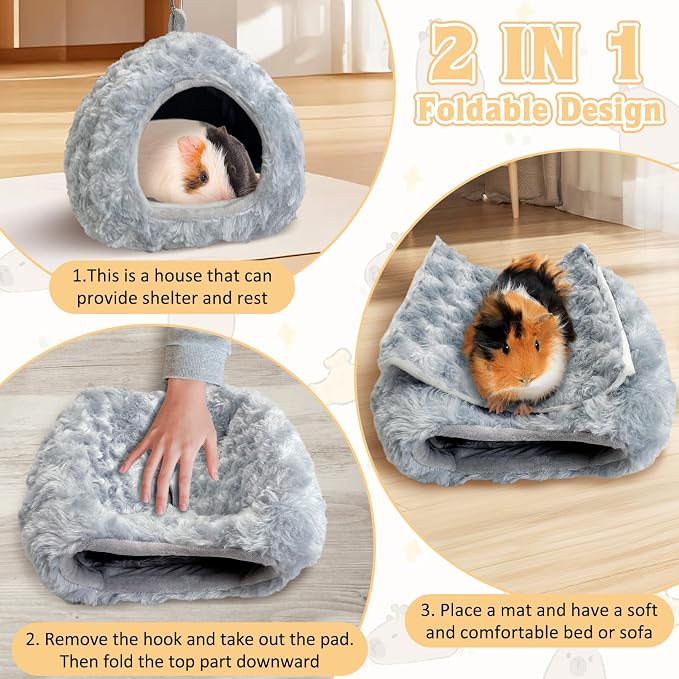 PINVNBY Guinea Pig Hideout House Ferret Bed Chinchilla House Cave Bunnies Hides Winter Nest Hamster Cage Accessories Rat Bedding for Small Animals Dwarf Hedgehogs Rabbit（Grey）