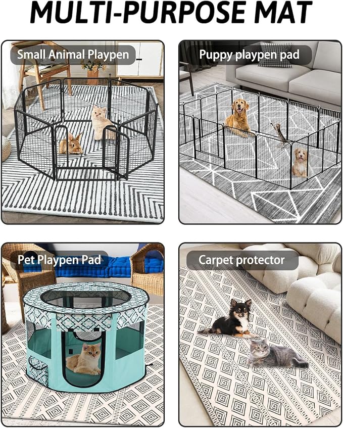BNOSDM 79"" X 55"" Washable Bunny Cage Liners Large Rug for Rabbits Large Non Slip Pad for Bunnies Resuable Rabbit Liner for Chinchillas Cats Guinea Pigs Ferrets Dogs, Grey+black