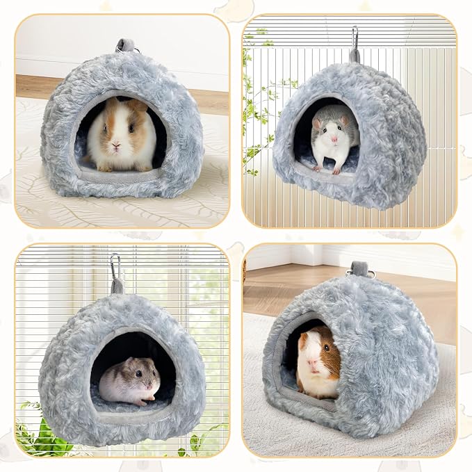 PINVNBY Guinea Pig Hideout House Ferret Bed Chinchilla House Cave Bunnies Hides Winter Nest Hamster Cage Accessories Rat Bedding for Small Animals Dwarf Hedgehogs Rabbit（Grey）
