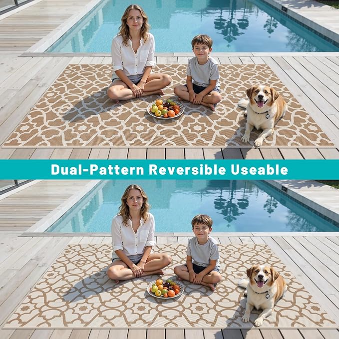 HEBE Outdoor Rug Waterproof 5x8, Plastic Straw Rug Camping Rug, Reversible Outdoor Patio Rugs RV Mat Clearance, Indoor Outside Floor Carpet for Porch,Deck,Camper,Balcony,Backyard