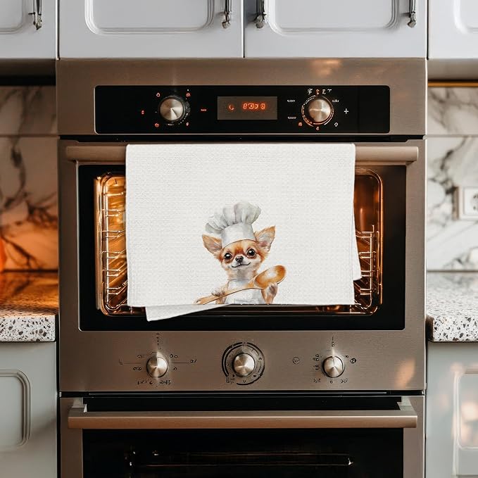 Funny Chihuahua Chef Kitchen Towels, Chihuahua Gifts for Women Men, Gifts for Chef, Funny Dog Decorative Dish Hand Tea Towels for Kitchen Bakery, 16x24 Inch