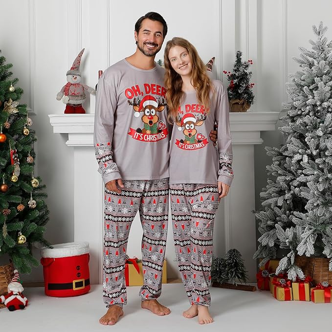 ANGELGGH Matching Christmas Pajamas for Family, Cute Vacation PJs Sets for Couples/Women/Men, Xmas 2 Piece Jammies Sleepwear