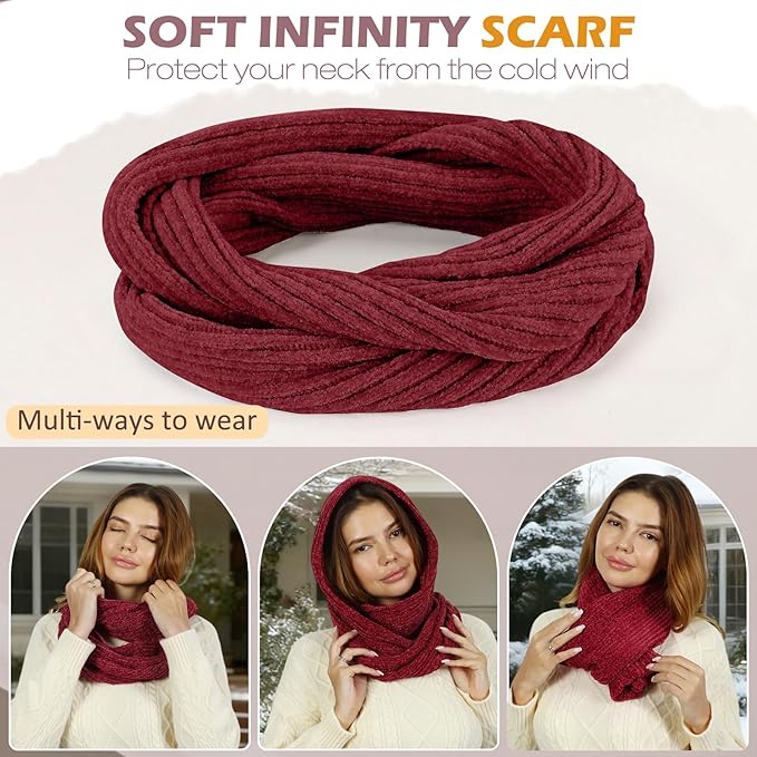 Winter Hats Gloves Scarf Set for Women, Beanie Hat Headband Ear Warmer, Infinity Scarf Touchscreen Gloves for Cold Weather