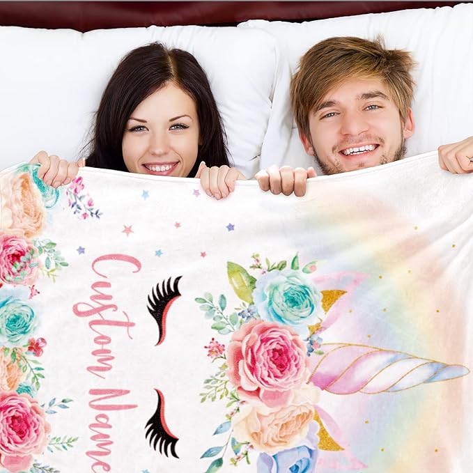 Custom Horse Blanket with Name for Girl, Personalized Name Blanket for Kids, Soft Flannel Pink Toddler Blanket Customized Gift for Birthday Christmas Baby Shower Children Day 40x50in