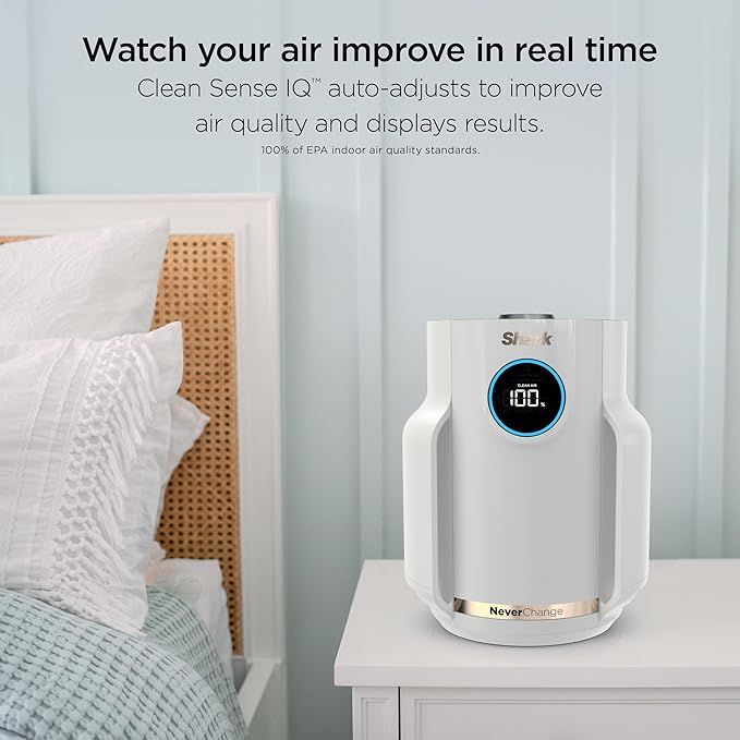 Shark Air Purifier for Home, NeverChange Compact Pro, for Bedroom, Nursery, Home Office, Dorm, HEPA-Exceeding Filter, Captures Pollutants, Pet Dander, Dust, Odor, Smoke, and More, HP072, Dove