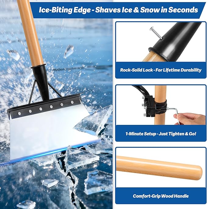 Iron Weeding Rake with 47.24" Long Handle, 9.25" Widened Garden Flat Shovel Ergonomic Auxiliary Handle for Weeding, Lawn Edging, Snow Removal, Ice Scraping-Tool-Free Assembly&Storage