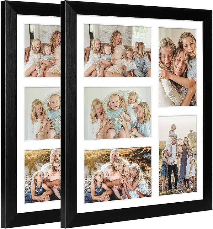 11x13 Collage frame with 5 Openings 4X6 Pictures, Multiple Picture Frame with Mat, Wall or Tabletop Decor, Black Wood Grain,2 Pack