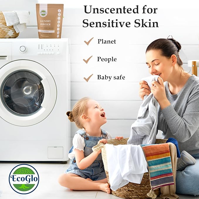 Natural Laundry Detergent Powder : Unscented Powder Laundry Detergent, Sustainable Products, Kids & Toddler Safe, 80 Loads, Biodegradable, Super Washing Soda Formula, USA Made