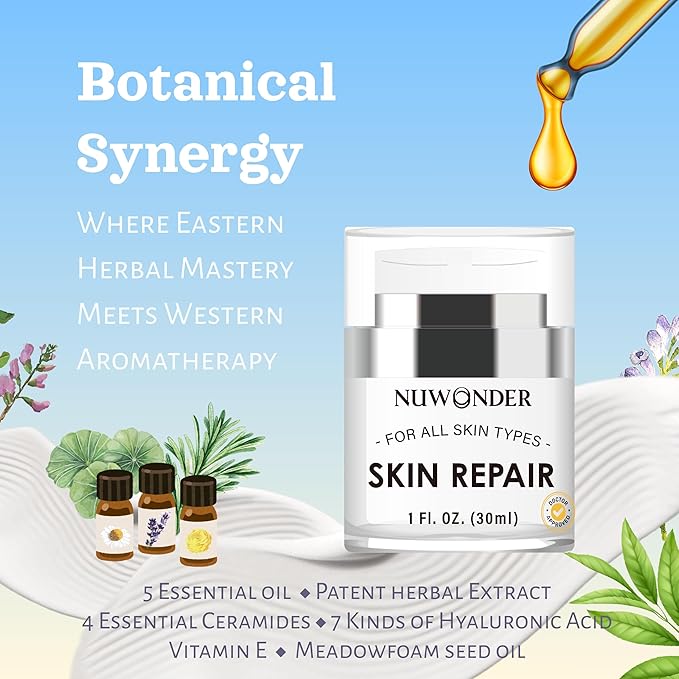 Natural SKIN REPAIR. Clinically tested Aromatherapy. Powerful Essential Oil. Eczema, Dermatitis, Diaper rash, and Sensitive skin. For all skin types. Hypoallergenic, Vegan, Paraben Free. 30ml BOTTLE