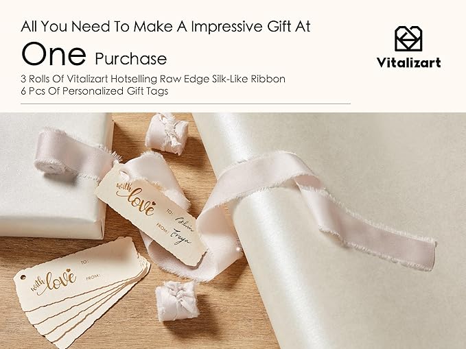 Vitalizart White Wrapping Paper Set 17" Pearly-Lustre With Silk Like Satin Ribbon & Gift Tags Recyclable Christmas Gift Wrapping Birthday Baby Shower Wedding Handmade Crafts 197"(16.4 Ft)