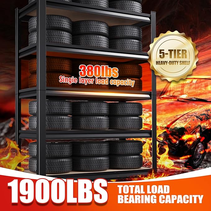 71.2" H Garage Shelving Heavy Duty Storage Shelves, Metal Adjustable Shelving Unit, Utility Garage Organizer Shelf for Basement, Pantry, Kitchen, Warehouse,11.8" Dx27.5 Wx71.2 H Black