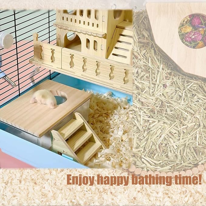 Transparent Pentagon Hamster Sand Bath Box for Hamster Cage Accessories, Digging Sand Container with Climbing Ladder, Large Sandbox for Hamsters Dust Bath and Play Sand