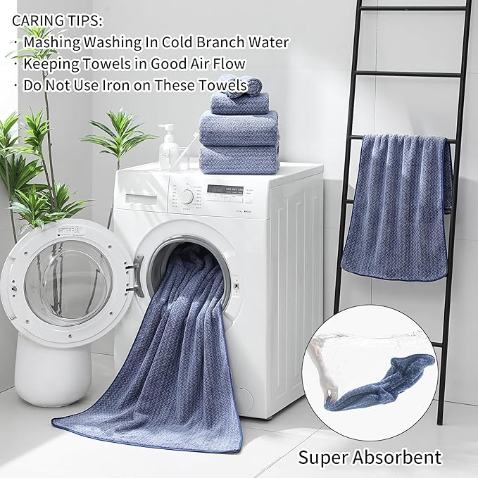 Ultra Soft Bath Towel Set,12 Piece (4 Bath Towels,4 Hand Towels,4 Washcloths) Family Bathroom Towel Set with Hanging Loops,Quick Dry Extra Absorbent Fluffy Shower Towel for Bathroom,Hotel,Spa-Navy