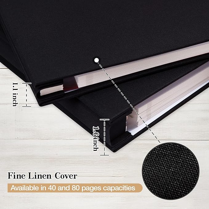 potricher Large Photo Album Self Adhesive 4x6 5x7 8x10 Pictures Linen Cover 80 Blank Pages Magnetic DIY Scrapbook Albums with A Metallic Pen (Black)