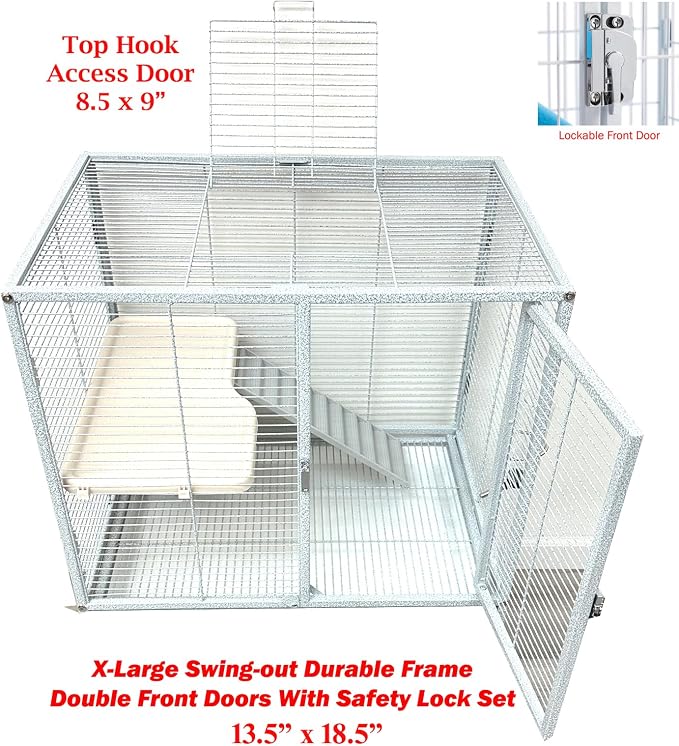 X-Large 31"x18.5"x53.5"H 4-Tiers Deluxe Two Full Story Double Unit Double Large Front Doors Tight 1/2-inch Wire Spacing for Feisty Ferret Hammock Chinchilla Cat Sugar Glider Critter Home On Wheels