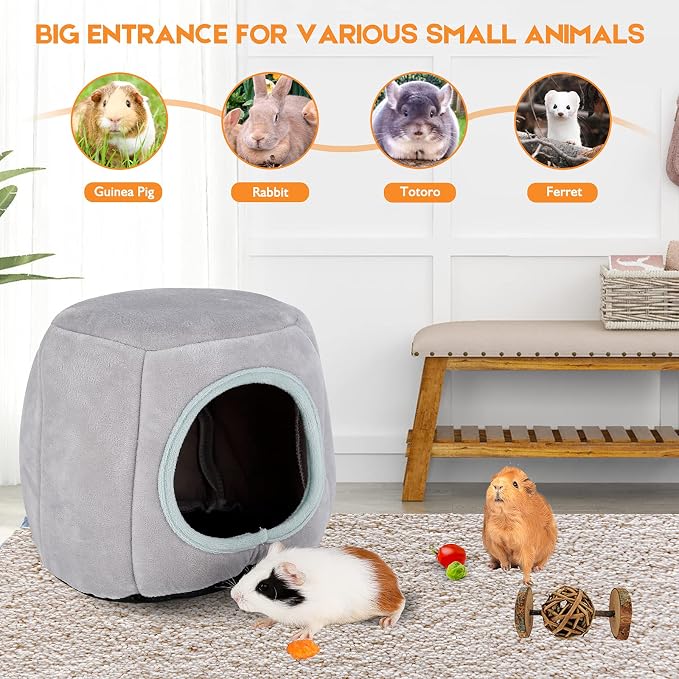 Guinea Pig Hideout - Guinea Pig Bed, Bunny Hideout, Rabbit Bed, Ideal Bed for Small Pets, Gray