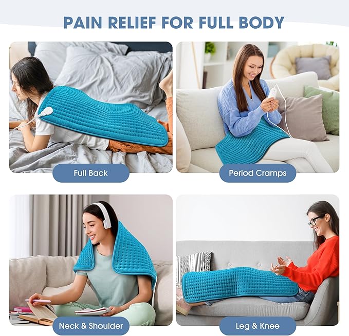 FluffyWarmth Electric Heating Pad for Back, Extra Large 17''x 33'' XXXL for Full Body,Menstrual Period Cramps,Neck Shoulder Back Pain Relief, 6 Heat Settings 4 Timers Heating Pad, Gifts for Women Men