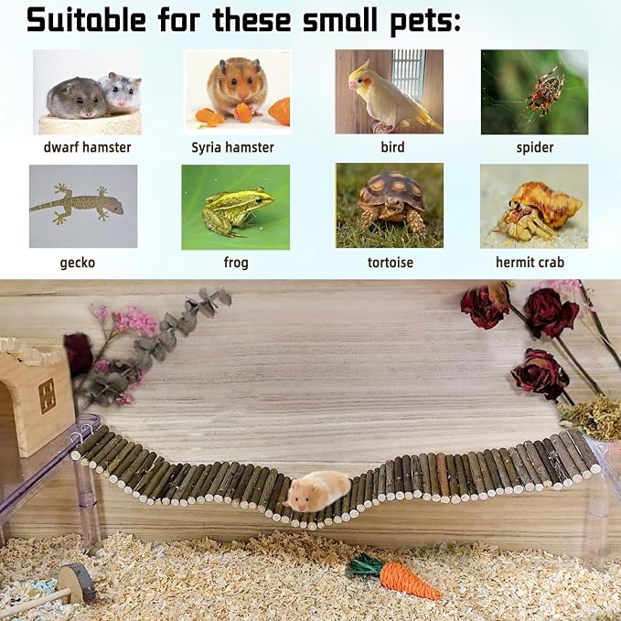 Rat Bendy Long Suspension Bridges 19.7 x 2.7 Inch Hamster Climbing Ladder Flexible Wooden Bridge for Dwarf Hamster Sugar Glider Rodents Mouse