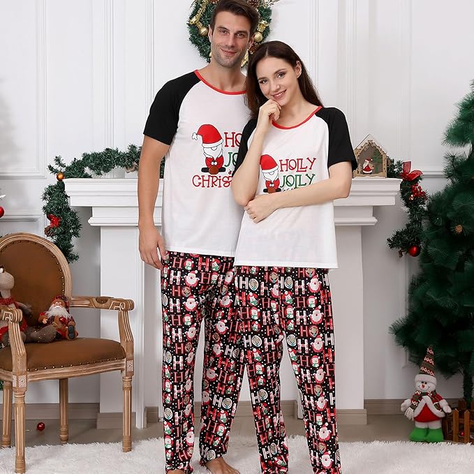 Christmas Pajamas for Family Matching Holiday PJ's Jammies Sets with Short Sleeve Tee and Pants Sleepwear Loungewear
