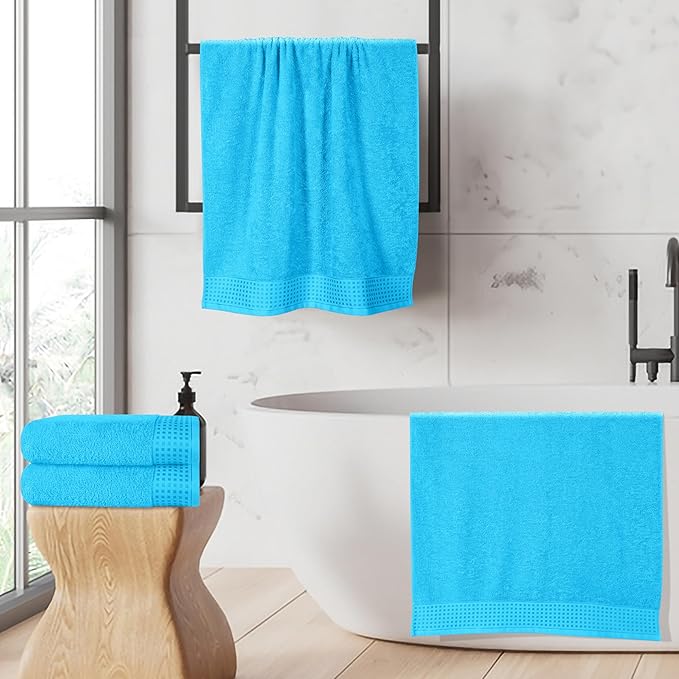 GLAMBURG Ultra Soft 4 Pack Oversized Bath Towel Set 27x54 inches, 100% Cotton Bath Towels, Highly Absorbant Compact Quickdry & Lightweight Towel, Ideal for Gym Travel Camp Pool - Turquoise Blue