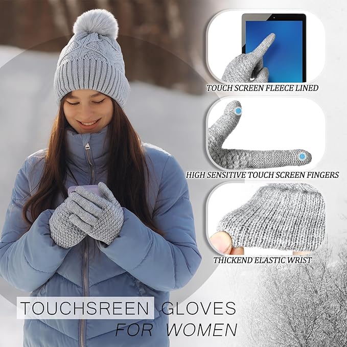 Geyoga 6 Pcs Winter Warm Set for Women Warm Beanies Hats Touchscreen Gloves Long Scarf Ear Muffs Socks Winter Gifts for Women