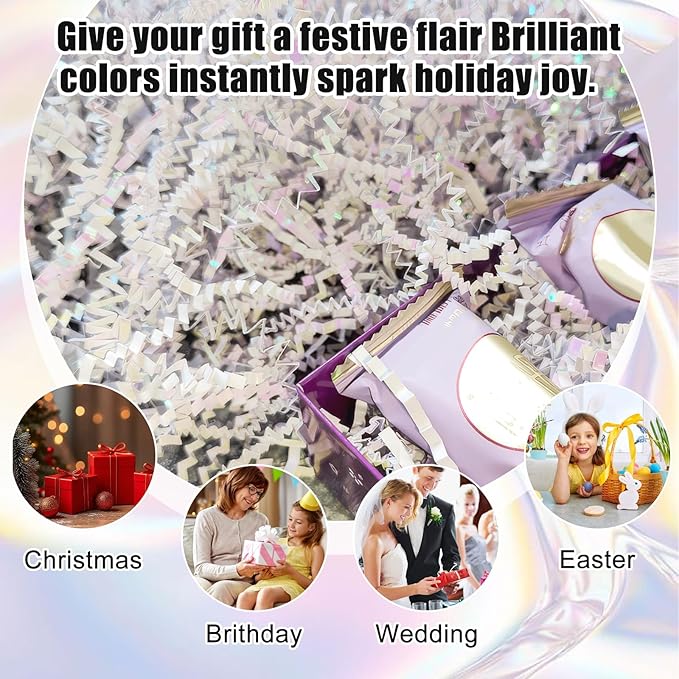 Crinkle Cut Paper Shred Filler 1LB Bulk – Premium White Decorative Shredded Paper for Gift Wrapping, Boxes, Baskets & Packaging – Eco-Friendly Filler for Weddings, Birthdays, Baby Showers & Holiday Crafts